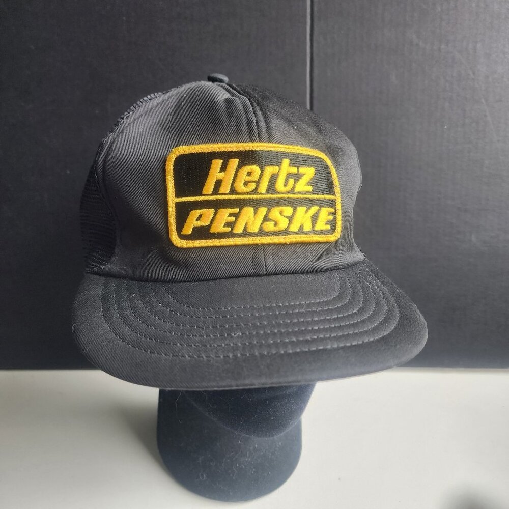Vtg 70s-80s Hertz Penske Black Trucker Hat Snapback Cap K Products Pennant